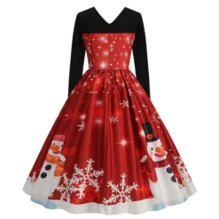 Women's Christmas Swing Dress Vintage DressKnee Length Dress Green Purple Wine Red Long Sleeve Santa Claus Tree Candy Print Fall Winter Crew Neck Vacation Vintage 2022 S M L XL XXL 3XL -Fashion Life Shop aadqnb1665307582816