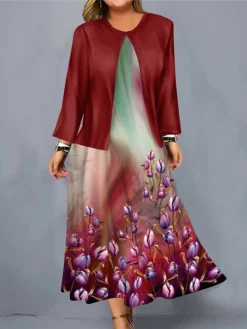 Women's Christmas Plus Size Curve Casual Dress Dress Set Two Piece Dress Floral Midi Dress Long Sleeve Print Crew Neck Fashion Outdoor Wine Blue Fall Winter L XL XXL 3XL 4XL 8 Women's Christmas Plus Size Curve Casual Dress Dress Set Two Piece Dress Floral Midi Dress Long Sleeve Print Crew Neck Fashion Outdoor Wine Blue Fall Winter L XL XXL 3XL 4XL -Fashion Life Shop aankzs1697170159309
