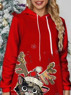 Women's Christmas Dress Hoodie Dress Mini Dress Warm Fashion Outdoor Christmas Holiday Hoodie Print Cat Reindeer Deer Loose Fit Burgundy S M L XL XXL 5 Women's Christmas Dress Hoodie Dress Mini Dress Warm Fashion Outdoor Christmas Holiday Hoodie Print Cat Reindeer Deer Loose Fit Burgundy S M L XL XXL -Fashion Life Shop abkbda1697633886265