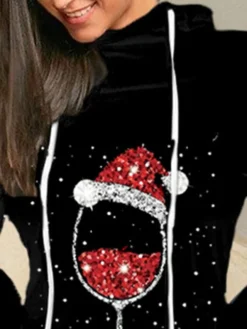 Women‘s Christmas Hoodie Dress Winter Dress Mini Dress Black Long Sleeve Hat Pocket Print Winter Fall Hooded Vacation Casual 2022 S M L XL XXL 3XL -Fashion Life Shop adgham1666603791996