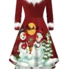 Women's Christmas Casual Dress Swing Dress Blue Wine Red White Long Sleeve Santa Claus SnowmanTree Feather Print Winter Fall V Neck Vintage ElegantFall Dress 2022 S M L XL XXL