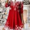 Women's Casual Dress Christmas Dress Winter Dress Snowflake Button Print Split Neck Mini Dress Fashion Streetwear Outdoor Christmas Long Sleeve Loose Fit Wine Navy Blue Blue Fall Winter S M L XL XXL