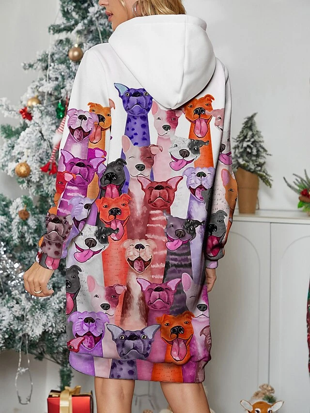 Women's Casual Dress Hoodie Dress Mini Dress Warm Fashion Outdoor Christmas Holiday Hoodie Print Animal Loose Fit Yellow Blue Purple S M L XL XXL 4 Women's Casual Dress Hoodie Dress Mini Dress Warm Fashion Outdoor Christmas Holiday Hoodie Print Animal Loose Fit Yellow Blue Purple S M L XL XXL - Image 4