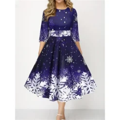 Women's Christmas Skater Dress Print DressMidi Dress Green Purple Dark Red Dark Blue Black 3/4 Length Sleeve Print Snowflake Patchwork Print Fall Winter Crew Neck Fashion Party 2022 S M L XL 2XL 3XL 11 Women's Christmas Skater Dress Print DressMidi Dress Green Purple Dark Red Dark Blue Black 3/4 Length Sleeve Print Snowflake Patchwork Print Fall Winter Crew Neck Fashion Party 2022 S M L XL 2XL 3XL -Fashion Life Shop afxgiz1665489400739