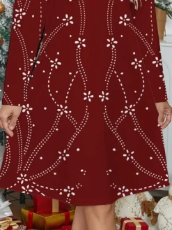 Women's Casual Dress Christmas Dress Winter Dress Snowflake Print Scalloped Neck Mini Dress Fashion Streetwear Outdoor Christmas Long Sleeve Regular Fit Wine Fall Winter S M L XL XXL -Fashion Life Shop agqiso1696669911490