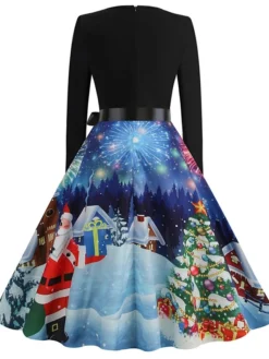 Women's Christmas Swing Dress Vintage Dress Midi Dress Green Blue Purple Long Sleeve Santa Claus Bow Winter Fall Autumn V Neck Fashion Daily Date 2022 S M L XL XXL 3XL -Fashion Life Shop agscyv1667894684731
