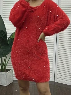 Women's Casual Dress Christmas Dress Winter Dress Polka Dot Print V Neck Mini Dress Fashion Streetwear Outdoor Christmas 3/4 Length Sleeve Loose Fit Red Fall Winter S M L XL -Fashion Life Shop agyrdq1693537292229