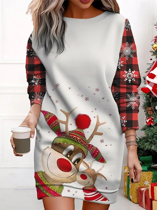 Women's Christmas Casual Dress Sweatshirt Dress Mini Dress Warm Fashion OutdoorVacation Crew Neck Print Geometric Santa ClausTree Loose Fit Black White Wine S M L XL XXL 6 Women's Christmas Casual Dress Sweatshirt Dress Mini Dress Warm Fashion OutdoorVacation Crew Neck Print Geometric Santa ClausTree Loose Fit Black White Wine S M L XL XXL - Image 6