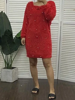 Women's Casual Dress Christmas Dress Winter Dress Polka Dot Print V Neck Mini Dress Fashion Streetwear Outdoor Christmas 3/4 Length Sleeve Loose Fit Red Fall Winter S M L XL -Fashion Life Shop ahkslf1693537291370