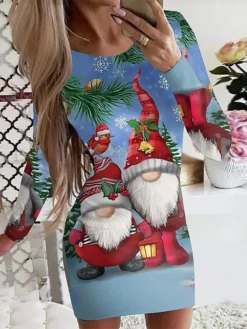 Women's Christmas Casual Dress BodyconShort Mini Dress Green Blue Red Light Blue Black Long Sleeve Polka Dot Santa Claus Elk Print Fall Winter Crew Neck Casual Sexy 2022 S M L XL XXL