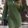 Women‘s Christmas Sweater Dress Jumper Dress Winter Dress Active Outdoor Christmas Street Daily Stand Collar Long Sleeve Ruched Patchwork 2023 Regular Fit Olive Khaki S M L XL XXL