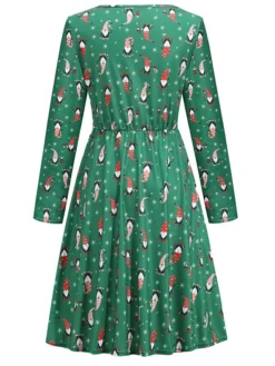 Women's Christmas Casual Dress Green Black Blue Long Sleeve Santa Claus Print Winter Fall Autumn Crew Neck Modern Daily Vacation 2022 S M L XL XXL -Fashion Life Shop aipbia1667541619020
