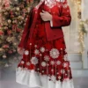 Women's Plus Size Curve Christmas Dress Casual Dress Dress Set Snowflake Midi Dress Long Sleeve Print Crew Neck Fashion Outdoor Wine Fall Winter L XL XXL 3XL 4XL