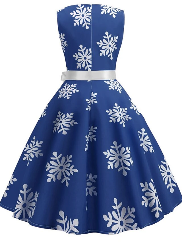 Women's Christmas Knee Length Dress Blue Green Red Sleeveless Print Bow Print Fall Winter Round Neck Casual Vintage2021 S M L XL XXL 9 Women's Christmas Knee Length Dress Blue Green Red Sleeveless Print Bow Print Fall Winter Round Neck Casual Vintage2021 S M L XL XXL - Image 9