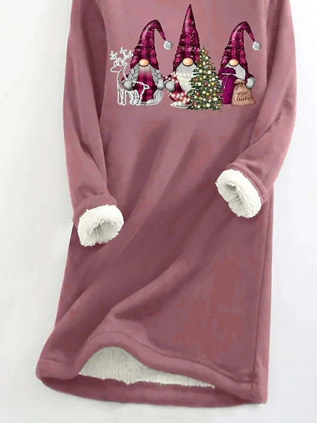 Women's Christmas Dress Sweatshirt Dress Mini Dress Warm Fashion Outdoor Christmas Holiday Crew Neck Print Santa Claus Loose Fit Dark Pink S M L XL XXL 3 Women's Christmas Dress Sweatshirt Dress Mini Dress Warm Fashion Outdoor Christmas Holiday Crew Neck Print Santa Claus Loose Fit Dark Pink S M L XL XXL - Image 3