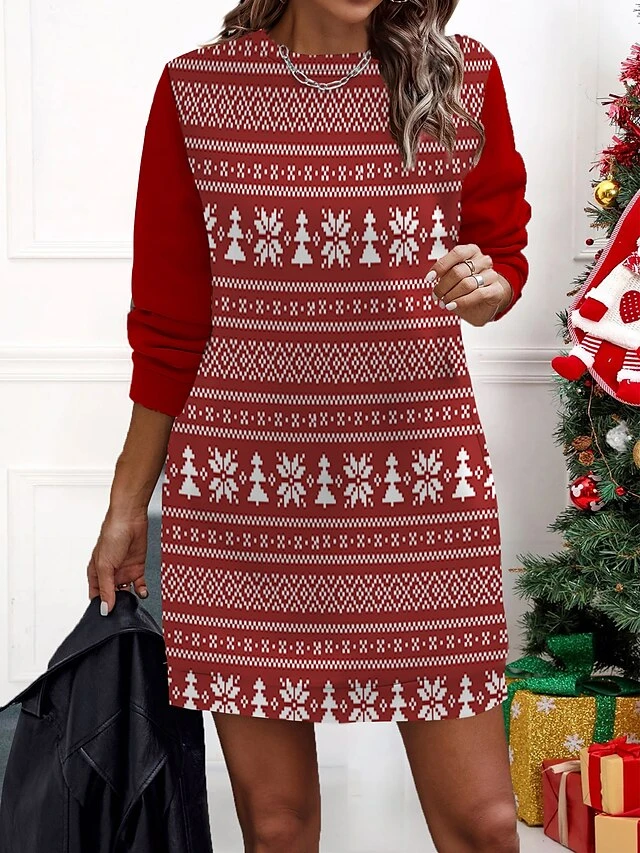 Women‘s Christmas Casual Dress Sweatshirt Dress Mini Dress Warm Fashion Outdoor Holiday Crew Neck Print Santa Claus Snowman Loose Fit Black Burgundy Green S M L XL XXL 5 Women‘s Christmas Casual Dress Sweatshirt Dress Mini Dress Warm Fashion Outdoor Holiday Crew Neck Print Santa Claus Snowman Loose Fit Black Burgundy Green S M L XL XXL - Image 5