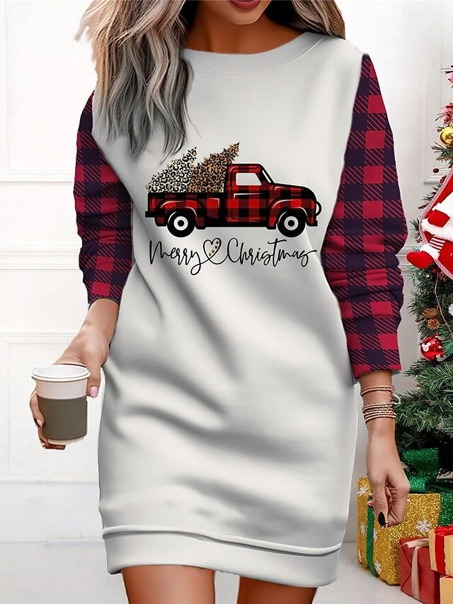 Women's Christmas Casual Dress Sweatshirt Dress Mini Dress Warm Fashion OutdoorVacation Crew Neck Print Animal SnowmanTree Loose Fit Black White Wine S M L XL XXL 5 Women's Christmas Casual Dress Sweatshirt Dress Mini Dress Warm Fashion OutdoorVacation Crew Neck Print Animal SnowmanTree Loose Fit Black White Wine S M L XL XXL - Image 5
