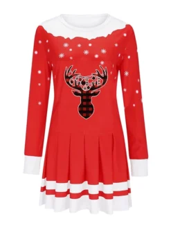 Women's Christmas Swing Dress Blue Red Black Long Sleeve Elk Snowflake Pleated Print Winter Fall Crew Neck Stylish Romantic Fall Dress Loose Fit 2022 S M L XL XXL / Winter Dress 20 Women's Christmas Swing Dress Blue Red Black Long Sleeve Elk Snowflake Pleated Print Winter Fall Crew Neck Stylish Romantic Fall Dress Loose Fit 2022 S M L XL XXL / Winter Dress -Fashion Life Shop allncb1665746217933