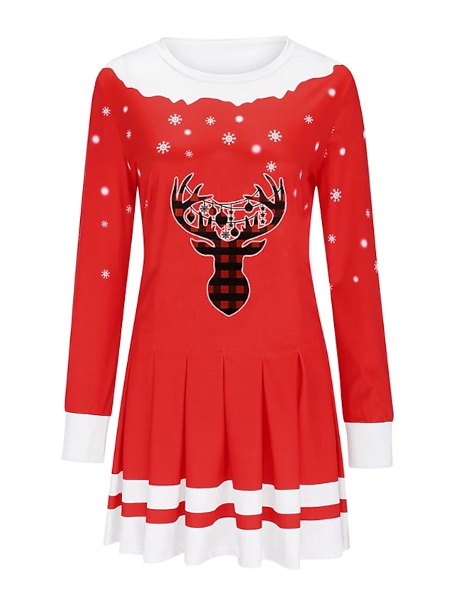 Women's Christmas Swing Dress Blue Red Black Long Sleeve Elk Snowflake Pleated Print Winter Fall Crew Neck Stylish Romantic Fall Dress Loose Fit 2022 S M L XL XXL / Winter Dress 9 Women's Christmas Swing Dress Blue Red Black Long Sleeve Elk Snowflake Pleated Print Winter Fall Crew Neck Stylish Romantic Fall Dress Loose Fit 2022 S M L XL XXL / Winter Dress - Image 9