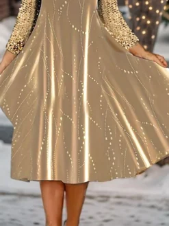 Women's Casual Dress Christmas Dress Velvet Dress Polka Dot Sequins Sequin Crew Neck Midi Dress Fashion Elegant Outdoor Christmas 3/4 Length Sleeve Regular Fit Yellow Fall Winter S M L XL XXL -Fashion Life Shop alumxc1697186758746