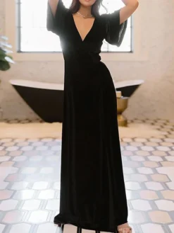 Women's Christmas Dress Casual Dress Velvet Dress Long Dress Maxi Dress Lace Up Split Outdoor Christmas Daily Fashion Elegant V Neck Short Sleeve 2023 Regular Fit Black Wine Gold Color S M L XL XXL 18 Women's Christmas Dress Casual Dress Velvet Dress Long Dress Maxi Dress Lace Up Split Outdoor Christmas Daily Fashion Elegant V Neck Short Sleeve 2023 Regular Fit Black Wine Gold Color S M L XL XXL -Fashion Life Shop amoetg1693897062678