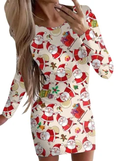 Women's Christmas Casual Dress BodyconShort Mini Dress Green Blue Red Light Blue Black Long Sleeve Polka Dot Santa Claus Elk Print Fall Winter Crew Neck Casual Sexy 2022 S M L XL XXL -Fashion Life Shop ansabg1665483329595