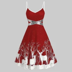 Women's Christmas Strap DressKnee Length Dress Green Black Red Sleeveless Animal Sequins Patchwork Print Spring Summer V Neck Hot Party 2022 S M L XL XXL 3XL -Fashion Life Shop aqzhiw1636022654458