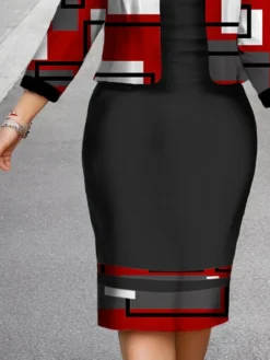 Women's Christmas Plus Size Curve Casual Dress Dress Set Two Piece Dress Geometric Plaid Midi Dress Long Sleeve Print Crew Neck Fashion Outdoor Black Fall Winter L XL XXL 3XL 4XL -Fashion Life Shop arimgd1696844864642