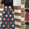 Women's Christmas Sheath DressMaxi Long Dress Green Light Red Dark Blue Red White Black Long Sleeve Floral Letter Bell Patchwork Print Fall Winter Round Neck Stylish Modern 2022 S M L XL