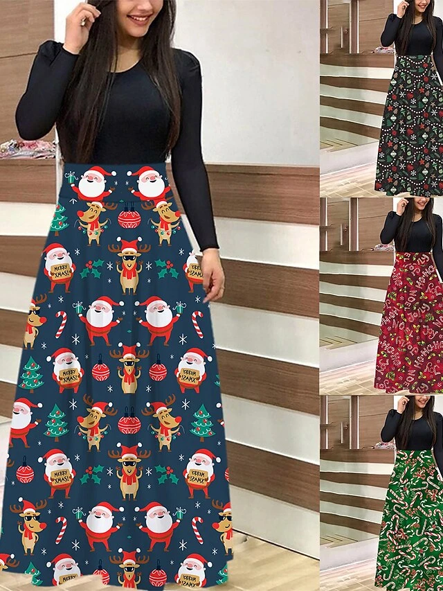 Women's Christmas Sheath DressMaxi Long Dress Green Light Red Dark Blue Red White Black Long Sleeve Floral Letter Bell Patchwork Print Fall Winter Round Neck Stylish Modern 2022 S M L XL 1 Women's Christmas Sheath DressMaxi Long Dress Green Light Red Dark Blue Red White Black Long Sleeve Floral Letter Bell Patchwork Print Fall Winter Round Neck Stylish Modern 2022 S M L XL