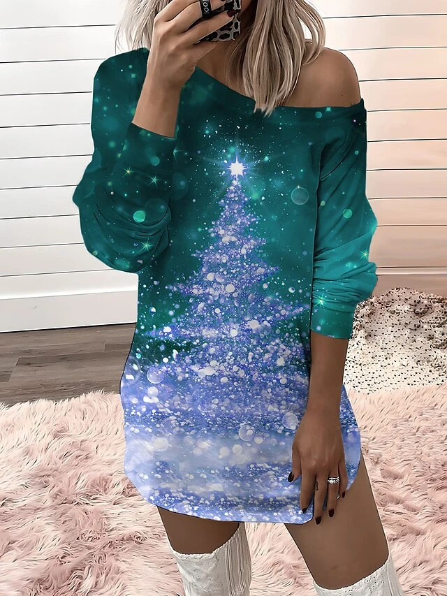 Women‘s Christmas Casual Dress Sweatshirt Dress Mini Dress Warm Fashion Outdoor Holiday Crew Neck Print Tree Loose Fit Red Purple Green S M L XL XXL 3 Women‘s Christmas Casual Dress Sweatshirt Dress Mini Dress Warm Fashion Outdoor Holiday Crew Neck Print Tree Loose Fit Red Purple Green S M L XL XXL - Image 3