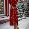 Women's Casual Dress Christmas Dress Velvet Dress Snowflake Ombre Sequins With Belt Crew Neck Midi Dress Fashion Streetwear Outdoor Christmas Long Sleeve Loose Fit Wine Red Fall Winter S M L XL XXL