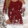 Women's Casual Dress Christmas Dress Winter Dress Snowman Snowflake Print V Neck Mini Dress Fashion Streetwear Outdoor Christmas Long Sleeve Loose Fit White Dark Red Wine Fall Winter S M L XL XXL