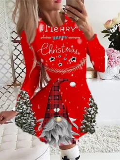 Women's Christmas Swing DressShort Mini Dress Green Wine Fuchsia Red Black Long Sleeve Elk Snowman Snowflake Pleated Print Fall Winter Crew Neck Stylish Romantic 2022 S M L XL 2XL -Fashion Life Shop athnnh1665307949173