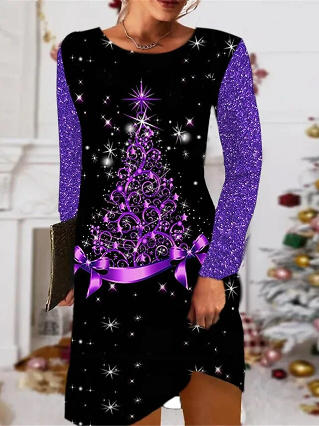 Women's Christmas Casual Dress T Shirt Dress Tee Dress Shift Dress Mini Dress Green Blue Purple Long Sleeve Tree Pocket Winter Fall Autumn Crew Neck Fashion Daily 2022 S M L XL XXL 3XL 3 Women's Christmas Casual Dress T Shirt Dress Tee Dress Shift Dress Mini Dress Green Blue Purple Long Sleeve Tree Pocket Winter Fall Autumn Crew Neck Fashion Daily 2022 S M L XL XXL 3XL - Image 3