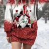 Women's Casual Dress Hoodie Dress Mini Dress Fashion Daily Outdoor Christmas Going Out V Neck Pocket Print Santa Claus Loose Fit Wine S M L XL XXL