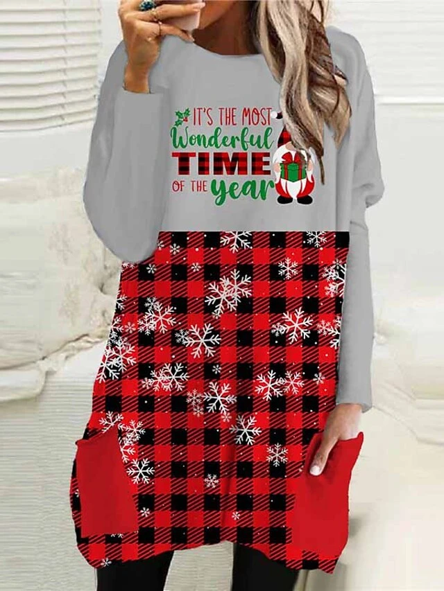 Women's Christmas Casual Dress T Shirt Dress Tee Dress Shift Dress Mini Dress Blue Royal Blue Red Long Sleeve Plaid Pocket Winter Fall Autumn Crew Neck Fashion Daily Vacation Loose Fit 2022 S M L XL 3 Women's Christmas Casual Dress T Shirt Dress Tee Dress Shift Dress Mini Dress Blue Royal Blue Red Long Sleeve Plaid Pocket Winter Fall Autumn Crew Neck Fashion Daily Vacation Loose Fit 2022 S M L XL - Image 3