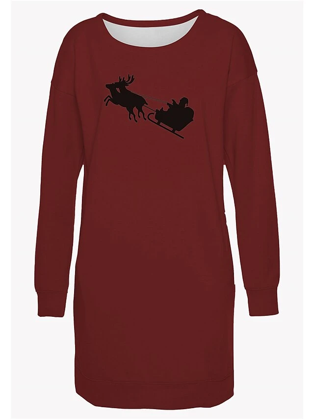 Women's Casual Dress Christmas Dress Sweatshirt Dress Santa Claus Ugly Christmas Pocket Print Crew Neck Mini Dress Fashion Streetwear Outdoor Christmas Long Sleeve Loose Fit Dark Red Red Burgundy 5 Women's Casual Dress Christmas Dress Sweatshirt Dress Santa Claus Ugly Christmas Pocket Print Crew Neck Mini Dress Fashion Streetwear Outdoor Christmas Long Sleeve Loose Fit Dark Red Red Burgundy - Image 5