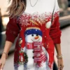 Women's Christmas Casual Dress Sweatshirt Dress Mini Dress Warm Fashion Outdoor Vacation Crew Neck Print Snowman Loose Fit Pink Red Green S M L XL XXL