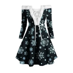 Women's Christmas Swing Dress Vintage Dress Mini Dress Green Light Green Wine Red Navy Blue White Long Sleeve Snowman Tree Snowflake Backless Feather Print Winter Fall Off Shoulder Vacation Stylish -Fashion Life Shop baaxcx1666597245203