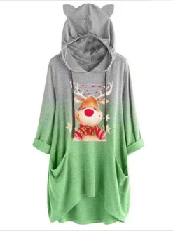 Women's Casual Dress Christmas Dress Hoodie Dress Ombre Deer Pocket Print Hooded Mini Dress Active Fashion Outdoor Christmas Long Sleeve Loose Fit Yellow Pink Orange Fall Winter S M L XL XXL -Fashion Life Shop bbwpzl1694594389043