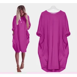 Women's Casual Dress T Shirt Dress Tee Dress Shift Dress Midi Dress Black White Blue 3/4 Length Sleeve Pure Color Pocket Summer Spring Crew Neck Basic Winter Dress Christmas Vacation 2023 S M L XL -Fashion Life Shop bccdym1677061032454