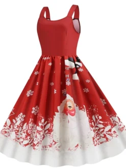 Women's Christmas Midi Dress Black Red Sleeveless Santa Claus Print Spring Summer Spaghetti Strap 2022 S M L XL 2XL -Fashion Life Shop bgaqpd1667980440477