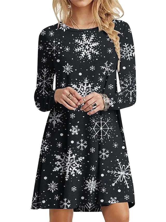 Women's Casual Dress Christmas Dress T Shirt Dress Tee Dress Snowman Christmas Tree Print Crew Neck Mini Dress Fashion Streetwear Outdoor Christmas Long Sleeve Loose Fit Black White Dark Red Fall 4 Women's Casual Dress Christmas Dress T Shirt Dress Tee Dress Snowman Christmas Tree Print Crew Neck Mini Dress Fashion Streetwear Outdoor Christmas Long Sleeve Loose Fit Black White Dark Red Fall - Image 4
