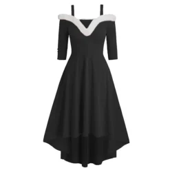 Women's Christmas Swing Dress Skater Dress Green Red Black Long Sleeve Pure Color Cold Shoulder Plus High Low Winter Fall V Neck Classic ModernFall Dress Slim 2022 S M L XL 2XL 3XL / Winter Dress -Fashion Life Shop bhtmqr1665747075966