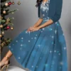 Women's Two Piece Dress Set Casual Dress Swing Dress Outdoor Christmas Fashion Elegant Print Midi Dress V Neck Half Sleeve Christmas Tree Snowflake Regular Fit Wine Red Navy Blue Fall Winter S M L XL