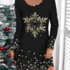 Women's Casual Dress Christmas Dress T Shirt Dress Tee Dress Christmas Tree Snowflake Print V Neck Mini Dress Fashion Streetwear Outdoor Christmas Long Sleeve Loose Fit Black Yellow Orange Fall Winter