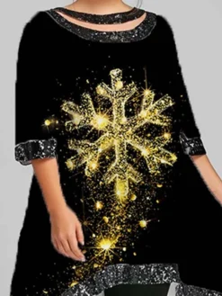 Women‘s Christmas Plus Size Tops Blouse Shirt Tree Tree Print Long Sleeve Crewneck Casual Daily Polyester Fall Winter Purple Dark Red -Fashion Life Shop bkaiba1663669806613