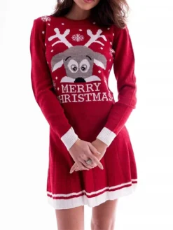 Women's Sweater Dress Christmas Sweater Dress Jumper Dress Mini Dress Ugly Letter Snowflake Deer Outdoor Christmas Casual Holiday Crew Neck Long Sleeve Ruched Ruffle 2023 Regular Fit Wine Rusty Red 10 Women's Sweater Dress Christmas Sweater Dress Jumper Dress Mini Dress Ugly Letter Snowflake Deer Outdoor Christmas Casual Holiday Crew Neck Long Sleeve Ruched Ruffle 2023 Regular Fit Wine Rusty Red -Fashion Life Shop boccgz1697611867127