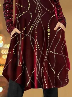 Women's Casual Dress Christmas Dress Velvet Dress Geometric Sequins Patchwork V Neck Midi Dress Fashion Modern Outdoor Christmas Long Sleeve Regular Fit Wine Fall Winter S M L XL XXL -Fashion Life Shop bokwga1696925323949